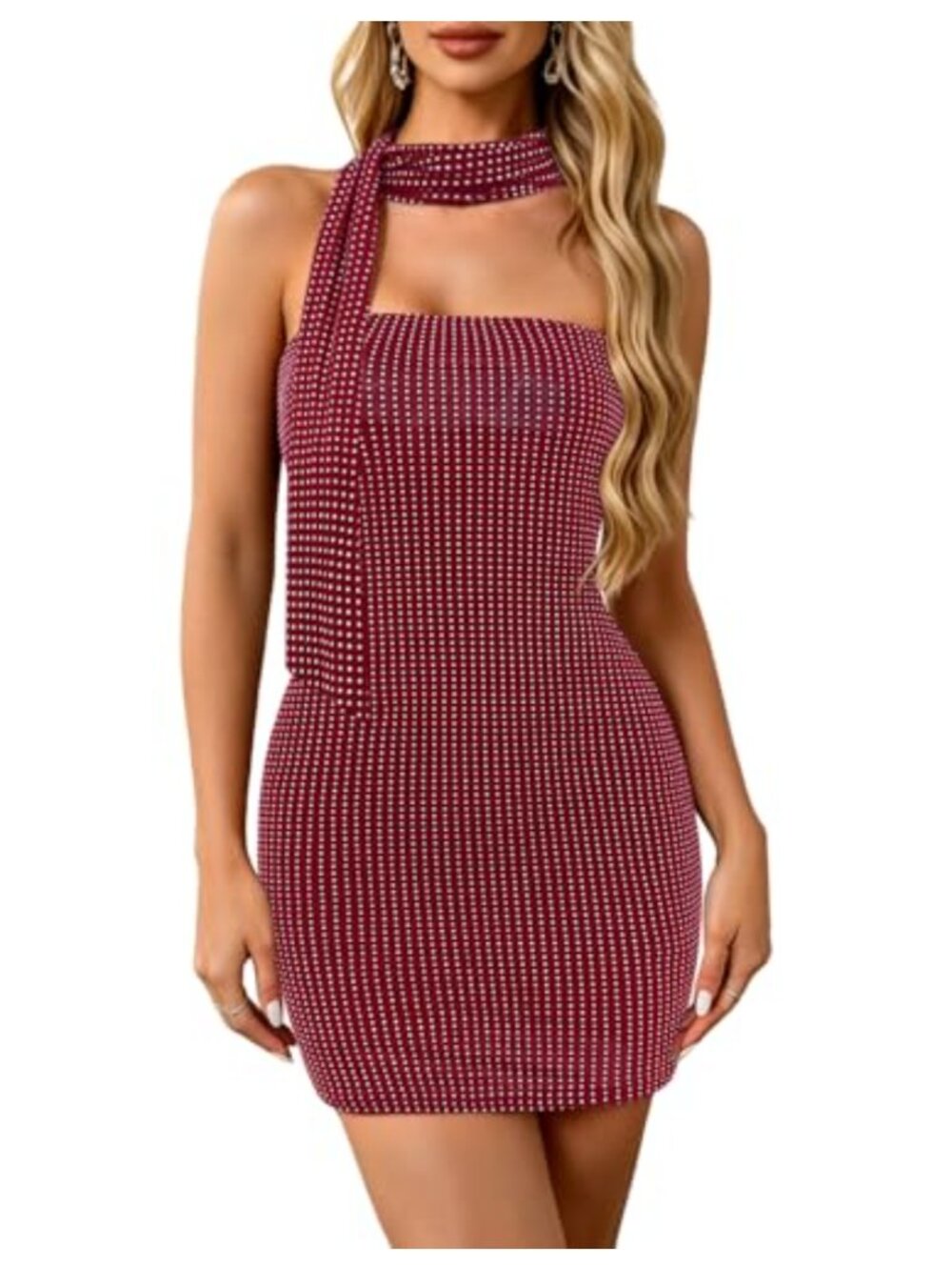 Women's Sequin Strapless Bodycon Mini Dress with Matching Scarf